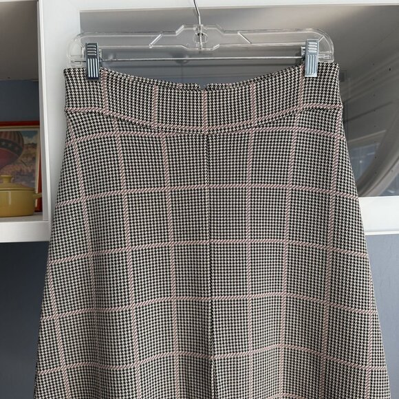 Paola Bernardi Houndstooth Plaid Knit Midi A-Line Skirt Front Slit - Picture 2 of 5